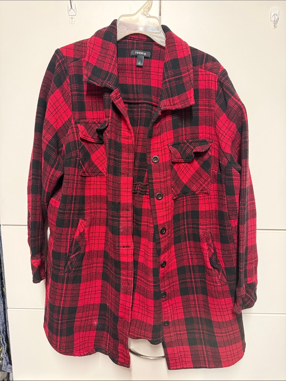 torrid Red and Black Plaid Button-Front Shacket